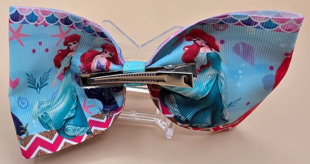 Ariel The Little Mermaid Hair Bow Clip Blue Ribbon Hair Accessory